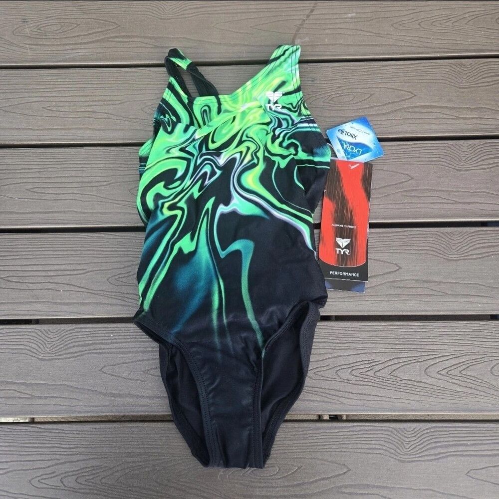 TYR Durafast Northern Lights Maxfit 1pc Swimsuit -green -Women Size 34 New